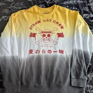 Onepiece Straw Hat Crew Gradient Sweater - Yellow and Gray